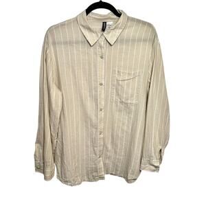 Striped Button Up Shirt Men’s S 100% Cotton Streetwear Minimalist Casual Coastal